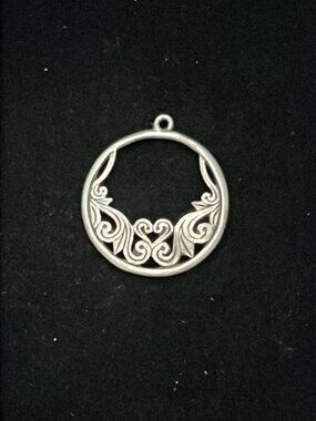 Silver Tone Circle with Scroll Work Pendant
